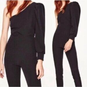 Zara One Shoulder Puff Sleeve Jumpsuit - Black